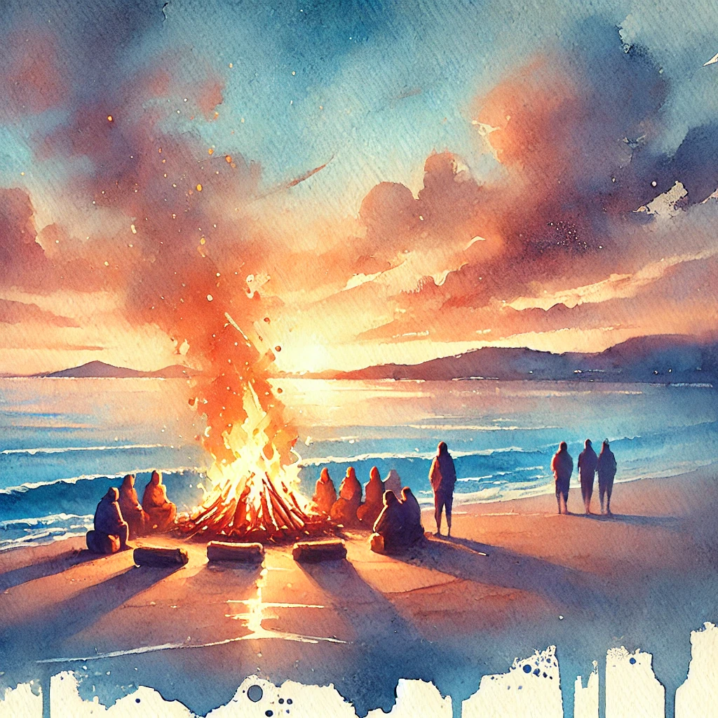 People around fireplace